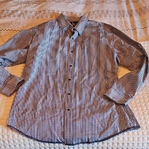 Men's Navy and White Checkered Shirt Xxl